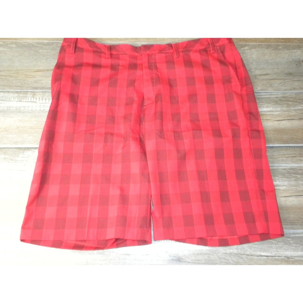 Adidas Climalite Golf Shorts Mens 42 Red Black‎ Plaid Flat Front Performance